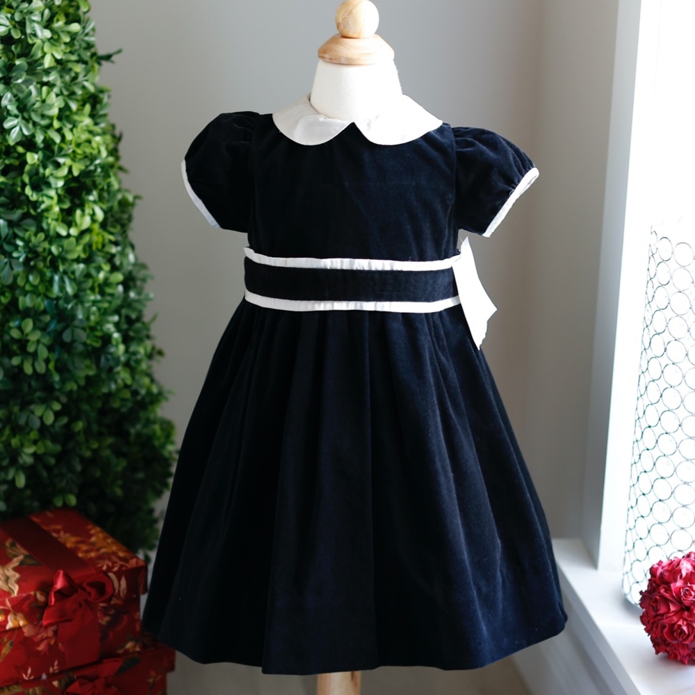 Strasburg Dress Black Cotton Velvet Silver Silk Special Occasion Flower Girl NWT